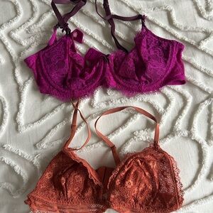 Victoria's Secret Lace Bralette Duo in Pink and Orange